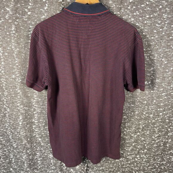 Tommy Hilfiger Polo Shirt Men's L Blue and Red Striped Casual Short Sleeve - Picture 8 of 12